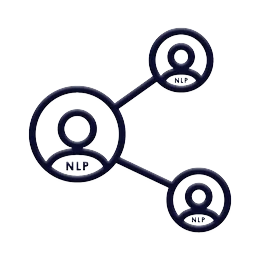 NLP kaynak bağlantıları ve uluslararası bilgi ağlarını temsil eden minimal ikon